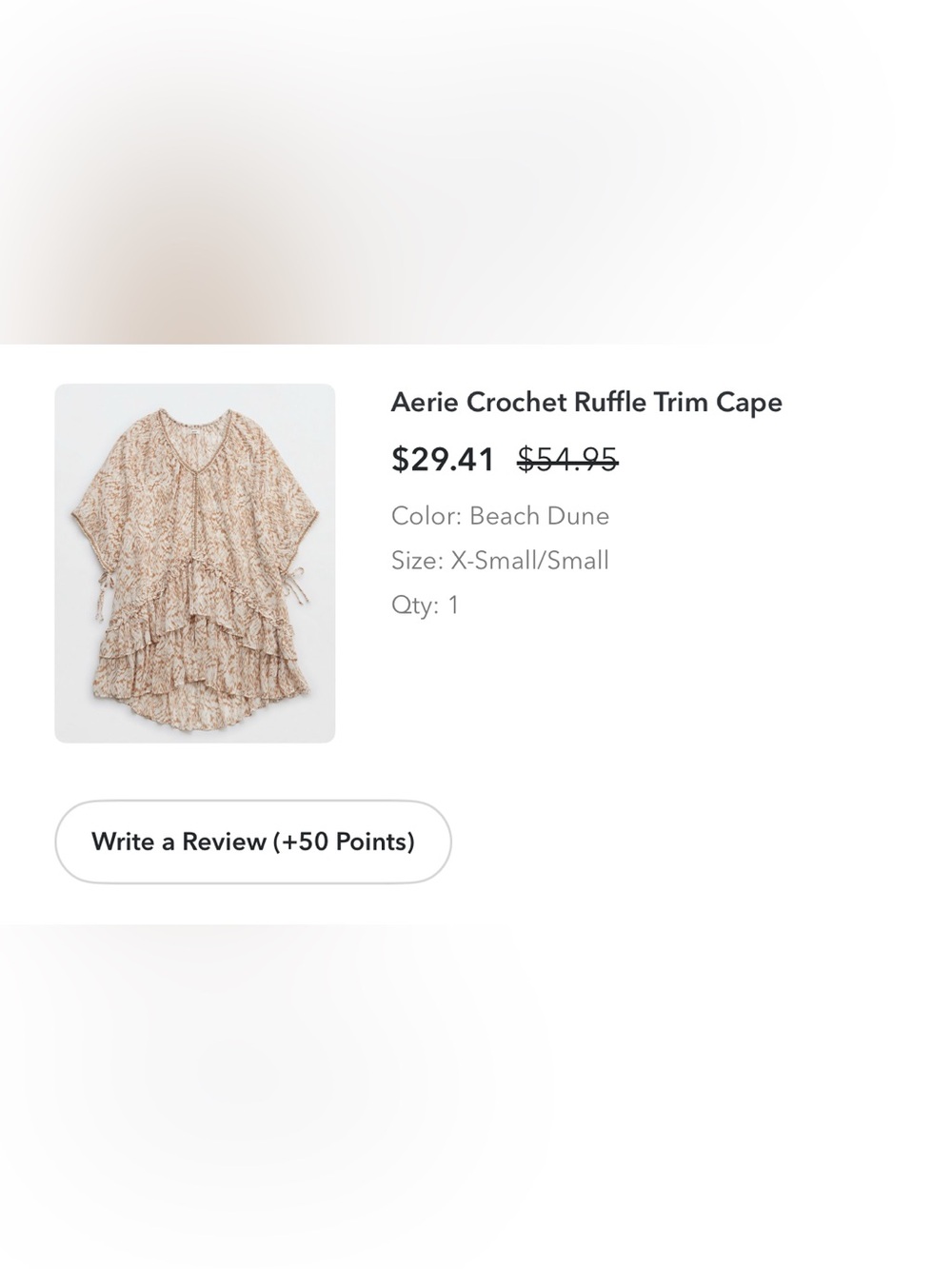 Aerie Crochet Ruffle Trim Cape- Swim Coverup